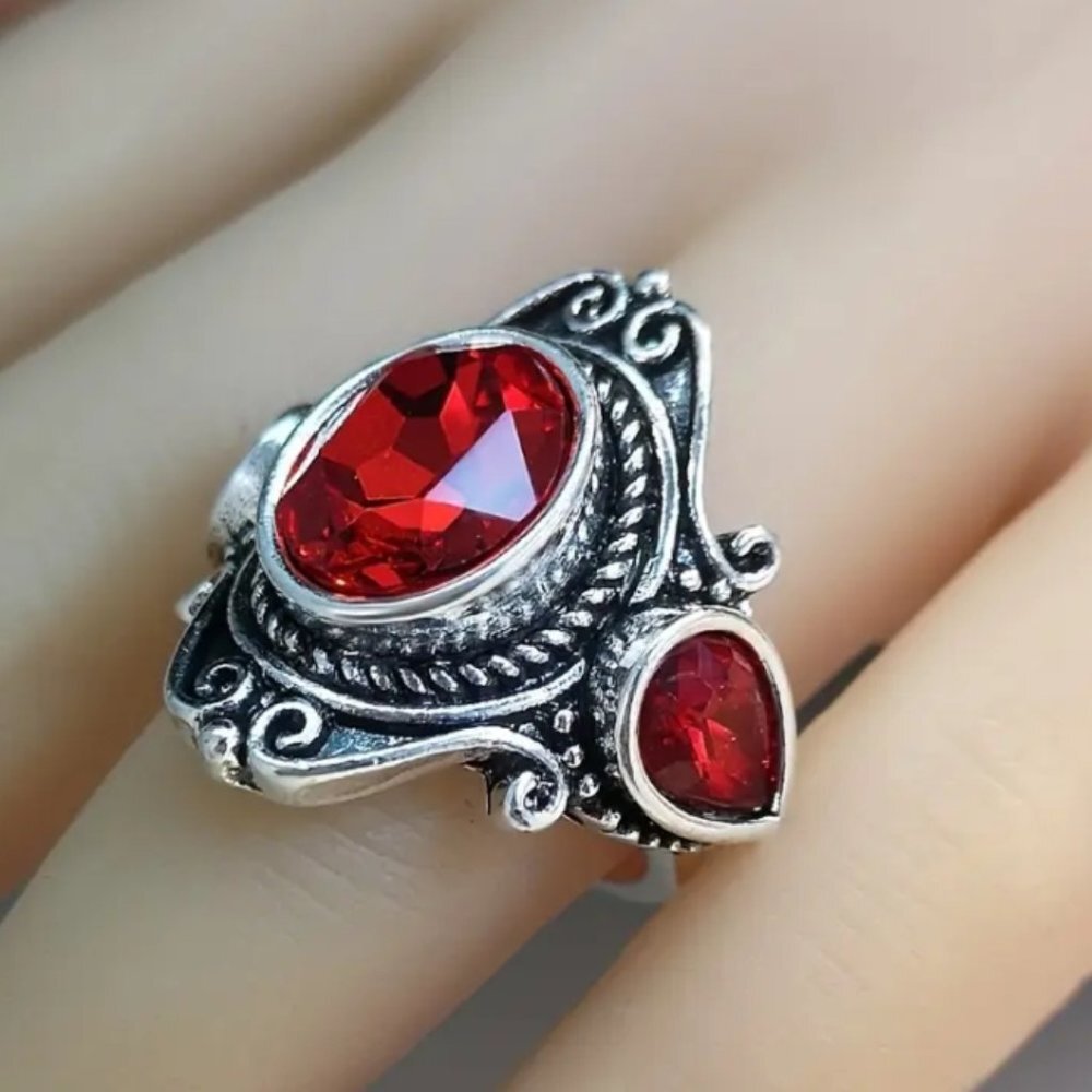 Red Ruby Zirconia Stainless Steel Ring Size 8